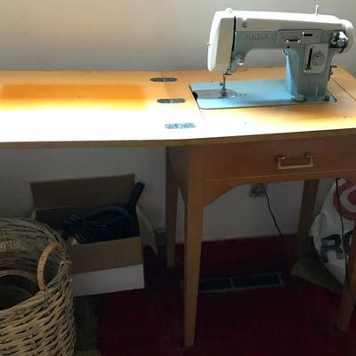 Vintage White sewing Machine and cabinet