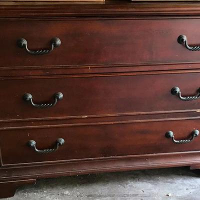 5 Piece King Bedroom Set. King bed with high back board and a footboard, dresser/armoire, 2 night stands
