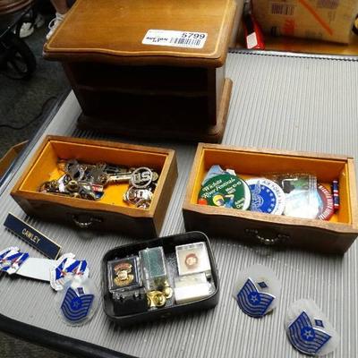 Jewlery box with Military pins.