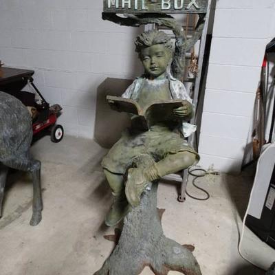 Bronze Boy Reading Book at mail box life size