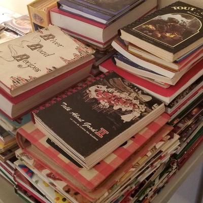 Lots of cookbooks, sewing books, and gardening books