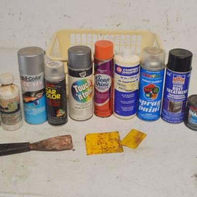 Lot of Misc. Garage Chemicals and Basket
