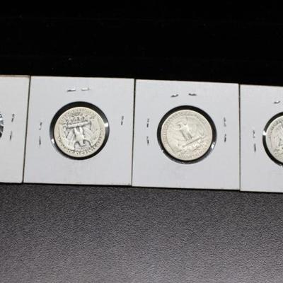 4 Silver Washington Quarters 1941-D, 1941-S, 1942-S, 1943-D