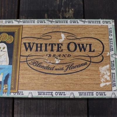 Old White Owl Cigar Box filled w/ Fishing Tackle