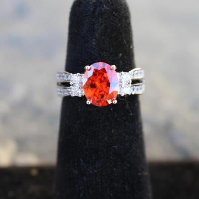 Sterling Silver Garnet & White Sapphire Ring