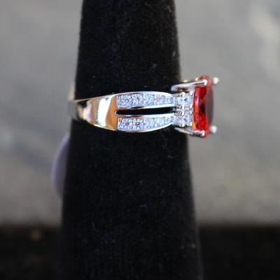 Sterling Silver Garnet & White Sapphire Ring