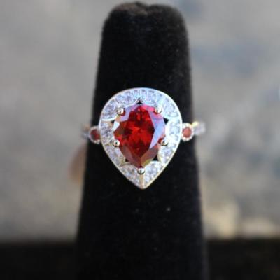 Sterling Silver Garnet & White Sapphire Ring