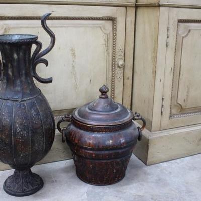 Metal vase and jar