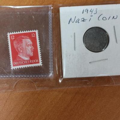 1943 Nazi Coin & Hitler Stamp