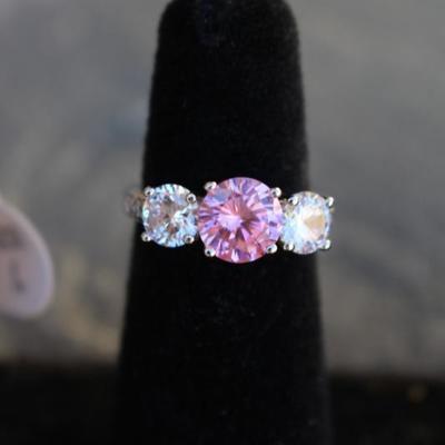 Sterling Silver Pink & White Topaz Ring