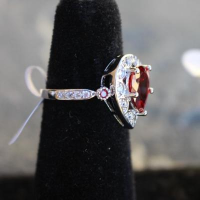 Sterling Silver Garnet & White Sapphire Ring