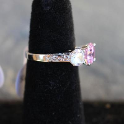 Sterling Silver Pink & White Topaz Ring