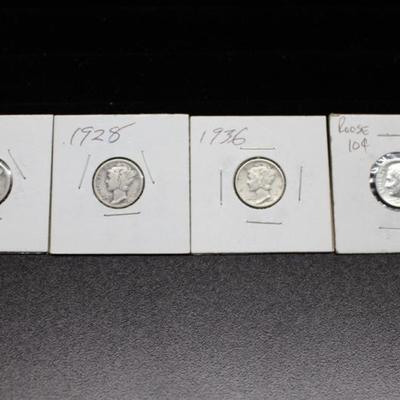 4 Silver Dimes 1926, 1928, 1936, 1963 Proof