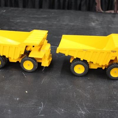 Pair Yellow Construction Dump Trucks