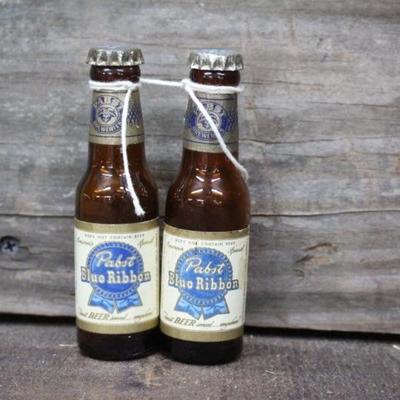 2 Miniature Souvenir Pabst Blue Ribbon Beer Bottles