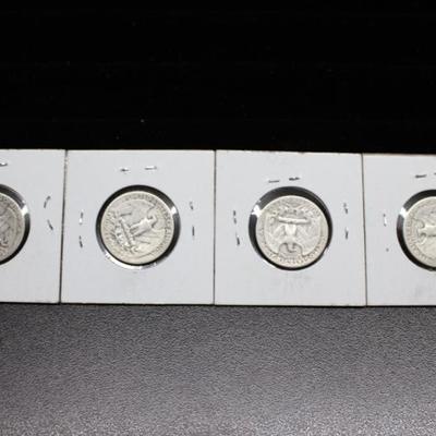 4 Silver Washington Quarters 1944-S, 1945-S, 1946, 1948