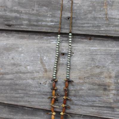 Indian Motif 28" Necklace w/ Metal Beads, Animal Claws, & Turquoise Pendant