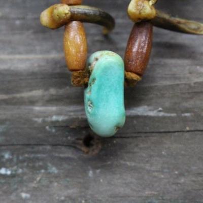 Indian Motif 28" Necklace w/ Metal Beads, Animal Claws, & Turquoise Pendant