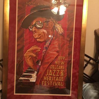 1999 New Orleans Jazz and Heritage Festival Poster Framed Professor Longhair by   https://www.ebay.com/itm/123361871380