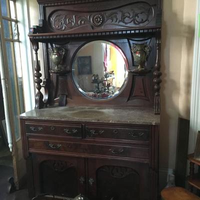 Buffet / Wash Stand with Mirror: Wood Antique PT0380  https://www.ebay.com/itm/123361885923