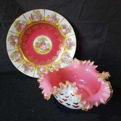 JKW Plate and hand painted and thrown glass bowl