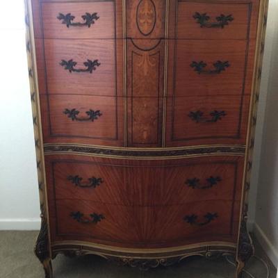 French Provincial 5 Drawer High Boy Chest