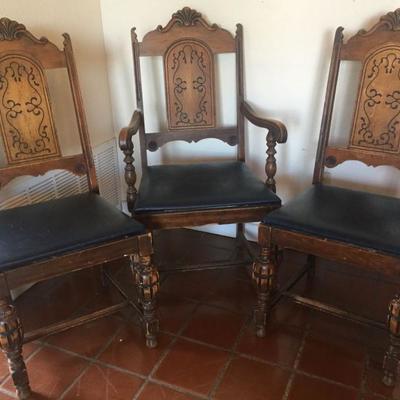 Three High-back Spanish style chairs