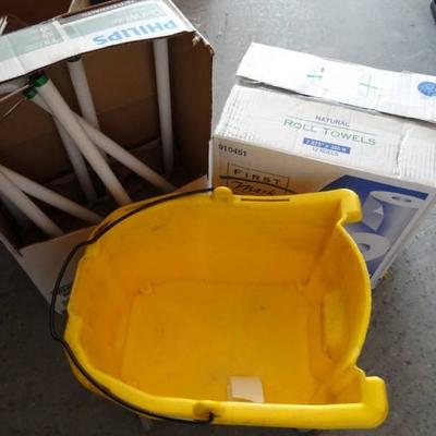 Mop Bucket, Phillips Lights and Box of Roll of Pap ...