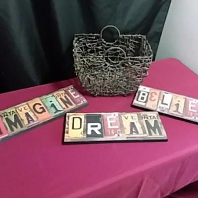 Three Wall Hangings and a Basket