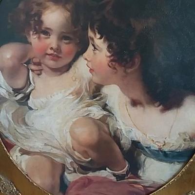 Large Sized Gold Framed Giclee Print of Two Little Girls