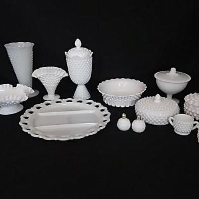 Collection of Hobnail Milk Glass