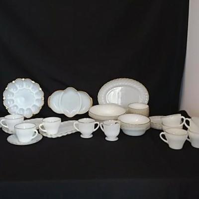 Gold Trimmed Milk Glass Dishes