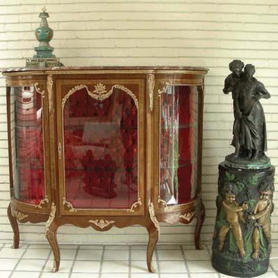 #135 - Beautiful Large French Demi Lune Curio Cabinet, #60 - Vintage French Figural Pedestal, Signed,  #64 - After Luca Madrassi...