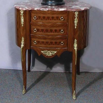 #28 - French Three Drawer Table with Marble Top