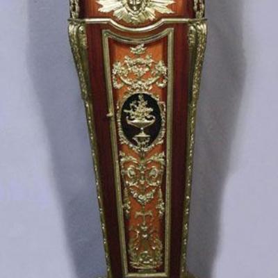 #149 - Large French Inlaid Pedestal with Single Door & Marble Top
