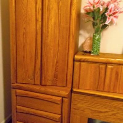 3 piece headboard and cabinet unit $375