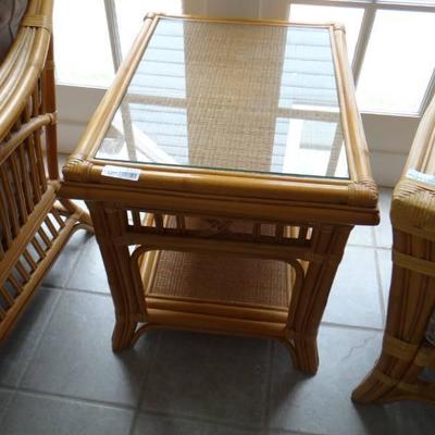 Bamboo glass top side table.
