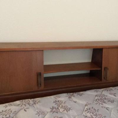 Mid-century modern headboard for double bed with bed frame and mattress/box spring set