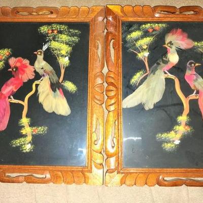 Vintage Mexican Feathercraft Framed Pair-glass needs a quick cleaning