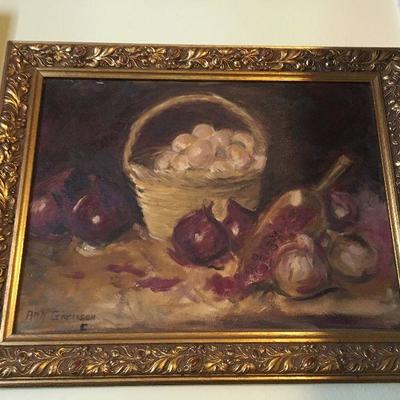 Ann Garmson Still Life Fruit and Basket Oil on Canvas Framed PT3051  https://www.ebay.com/itm/123416362306