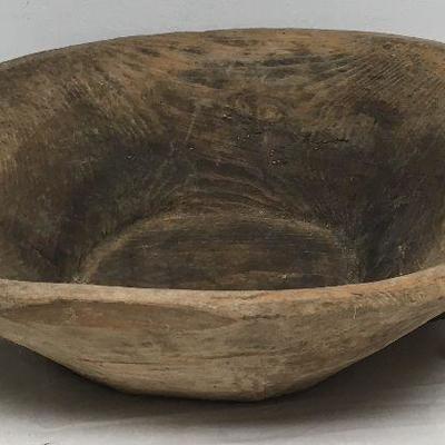 Hugh Antique Turkish Primitive Hand Craved Wooden Bowl ~ 2' diameter with handle CW0112  