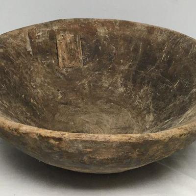 Hugh Antique Turkish Primitive Hand Craved Wooden Bowl ~ 2' diameter CW0114 