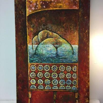"The Bath" by GezaGrunow 2002 New Orleans Artist Oil on Canvas WN7061  https://www.ebay.com/itm/113301112664