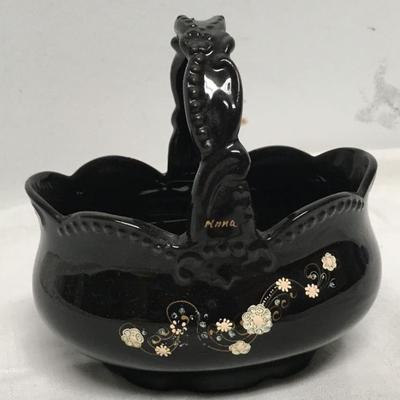 Fenton Glass: Art / Depression Glass: Hand Painted Black Basket RM1258  https://www.ebay.com/itm/113297292430