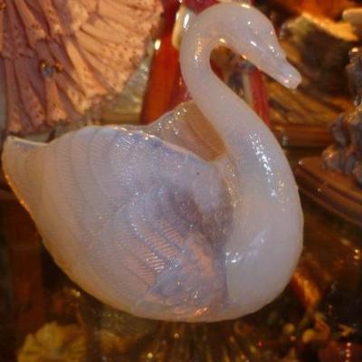 150 year old Burtles and Tate opalescent glass swan