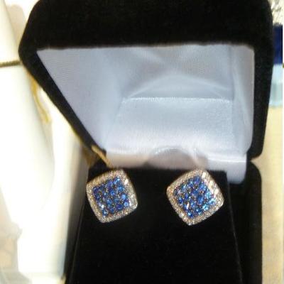 14K white gold diamond and sapphire earrings