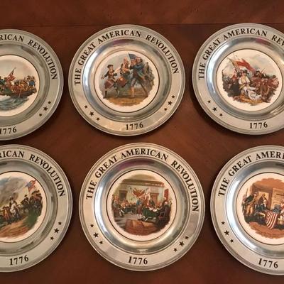 The Great American Revolution 1776 Pewter Porcelain Plates Canton Ohio Set Of 6
