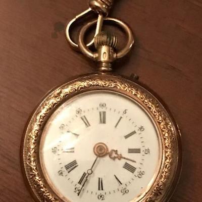 Antique 14k gold French Ladies Fob Watch. Ca. 1885. Bridge Movement, 15 jewels.
