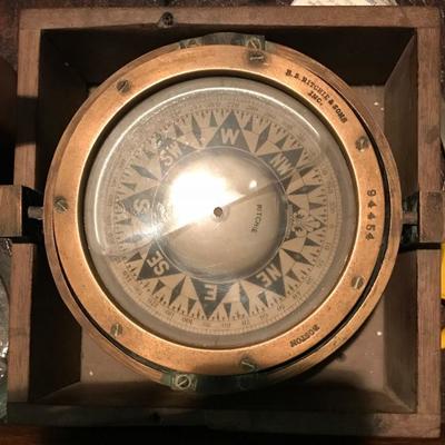 Ritchie & Sons, Boston Nautical 19th Century Nautical Gimbal Compass in Mahogany Binnacle Box.