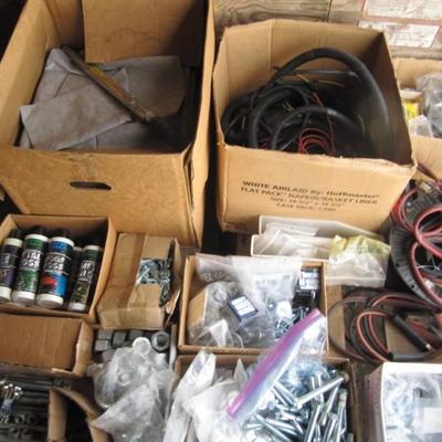 Pallet FULL OF BOLTS NUTS , METAL GLOSS, BATTERY C ...